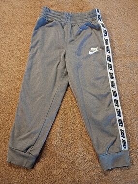 Nike Kids Gray Joggers with White Logo Side Tape Size 4T